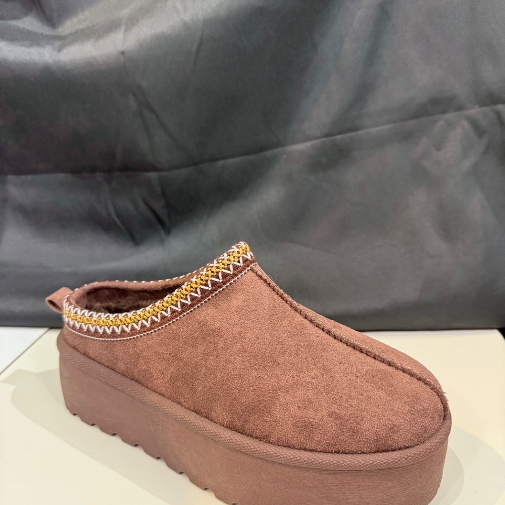 BROWN FUR PLATFORM FUR Line SLIPPERS